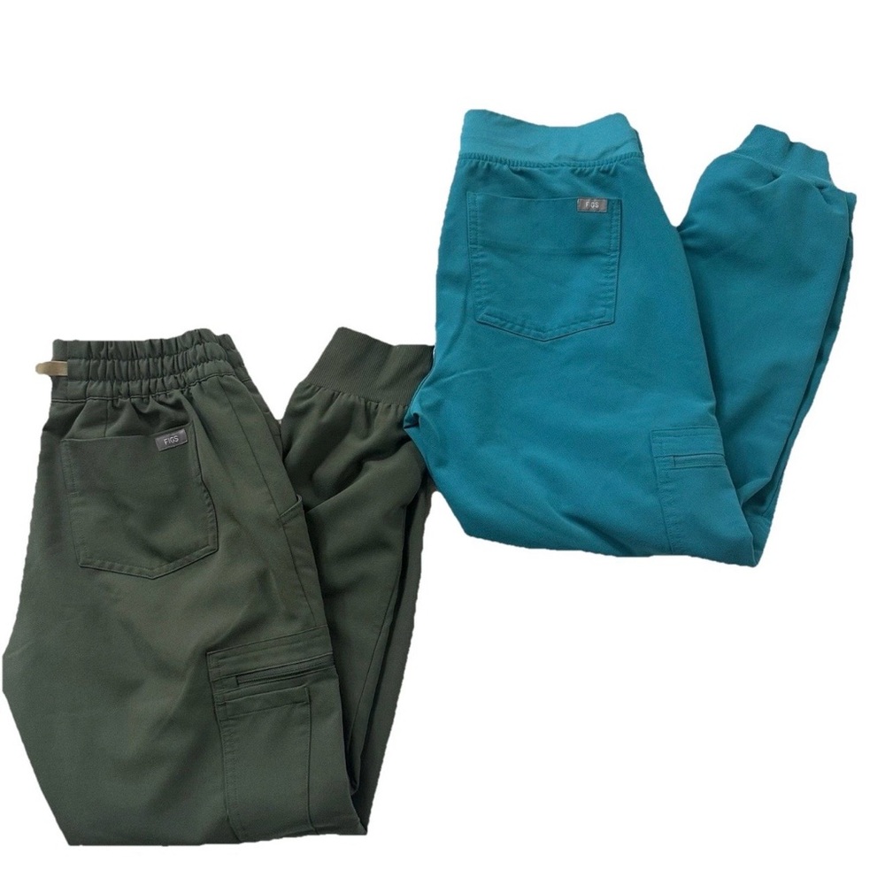 FIGS Zamora Jogger Scrub Pants Lot of 2-XS/P Moss Green & XS Teal Blue-Medical